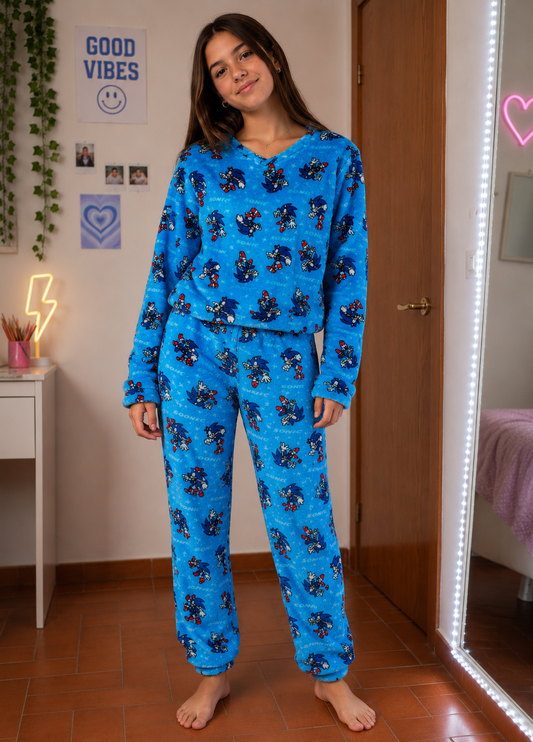 Pijama de 2 Piezas Sonic Azul Claro | Buzo + Pantalón