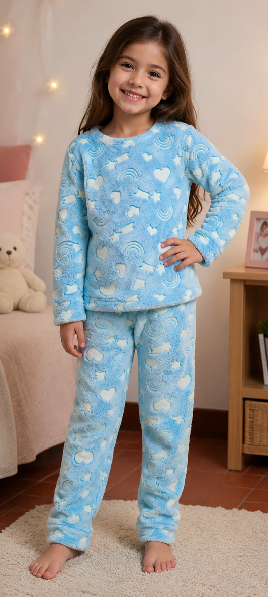 Pijama de 2 Piezas Azul Corazones, Estrellas y Arcoíris | Buzo + Pantalón